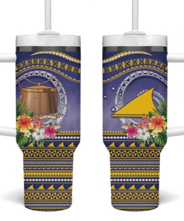 Tokelau Tuluma Polynesian Tropical Flowers Custom Stanley Quencher 40oz Stainless Steel Tumbler With Handle