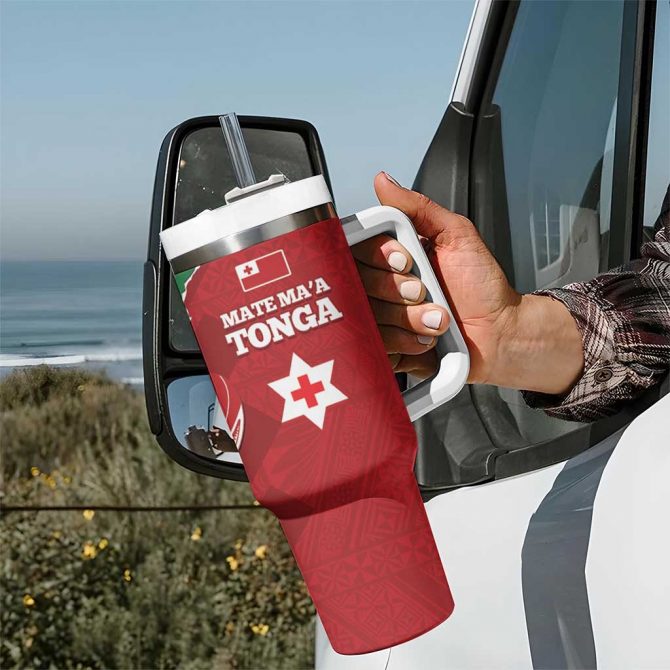 Tonga And Australia Rugby Mate Maa Tongan Ngatu Mix Kangaroos Aboriginal Custom Stanley Quencher 40oz Stainless Steel Tumbler With Handle - Image 7