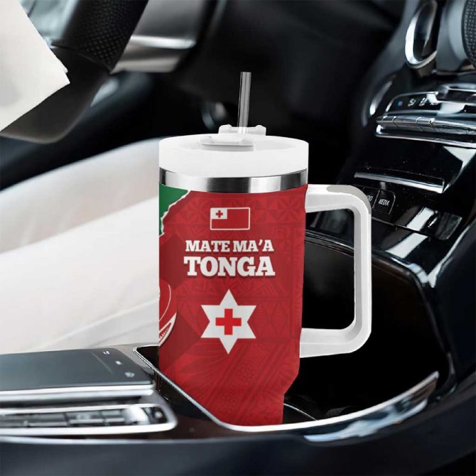 Tonga And Australia Rugby Mate Maa Tongan Ngatu Mix Kangaroos Aboriginal Custom Stanley Quencher 40oz Stainless Steel Tumbler With Handle - Image 8