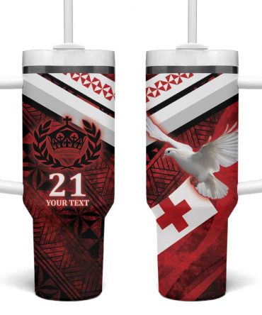 Tonga XIII Rugby Tribal Tattoo Mate Ma‚Äôa Tonga Kupesi Ngatu Grunge Custom Stanley Quencher 40oz Stainless Steel Tumbler With Handle