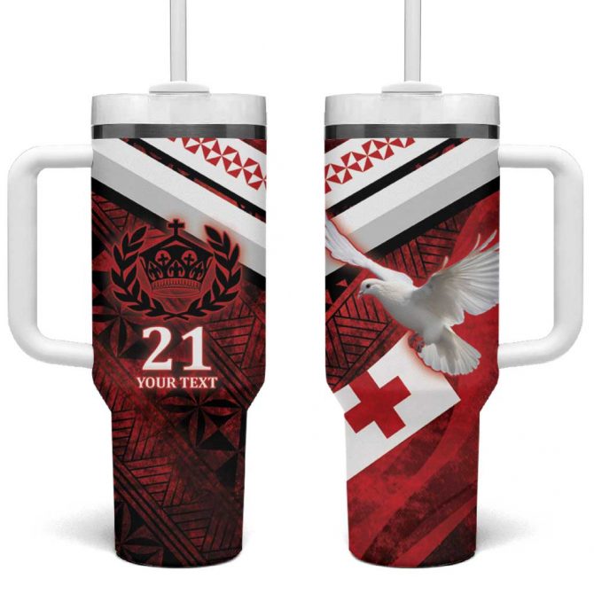 Tonga XIII Rugby Tribal Tattoo Mate Ma‚Äôa Tonga Kupesi Ngatu Grunge Custom Stanley Quencher 40oz Stainless Steel Tumbler With Handle