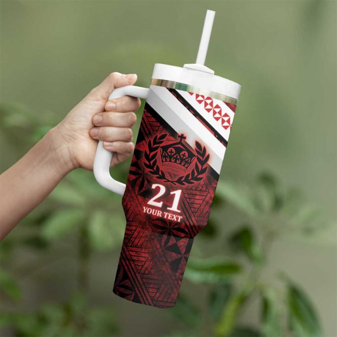 Tonga XIII Rugby Tribal Tattoo Mate Ma‚Äôa Tonga Kupesi Ngatu Grunge Custom Stanley Quencher 40oz Stainless Steel Tumbler With Handle - Image 3