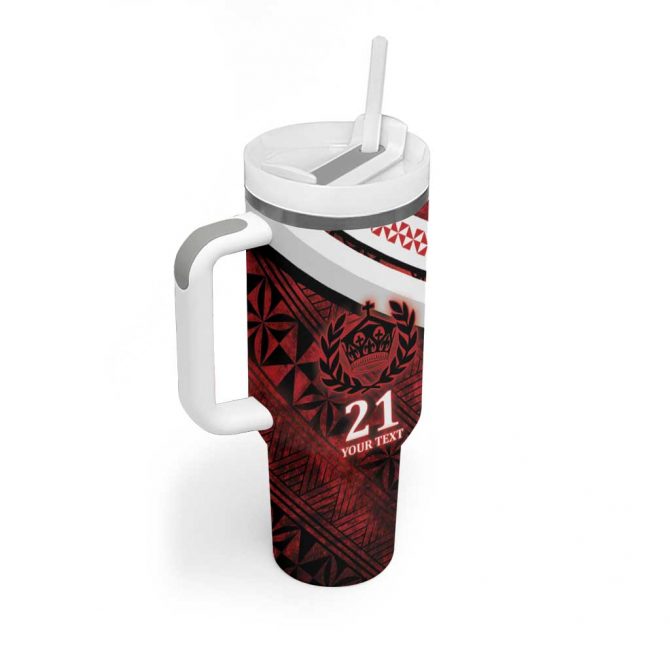 Tonga XIII Rugby Tribal Tattoo Mate Ma‚Äôa Tonga Kupesi Ngatu Grunge Custom Stanley Quencher 40oz Stainless Steel Tumbler With Handle - Image 2