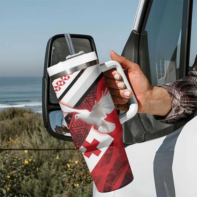 Tonga XIII Rugby Tribal Tattoo Mate Ma‚Äôa Tonga Kupesi Ngatu Grunge Custom Stanley Quencher 40oz Stainless Steel Tumbler With Handle - Image 7