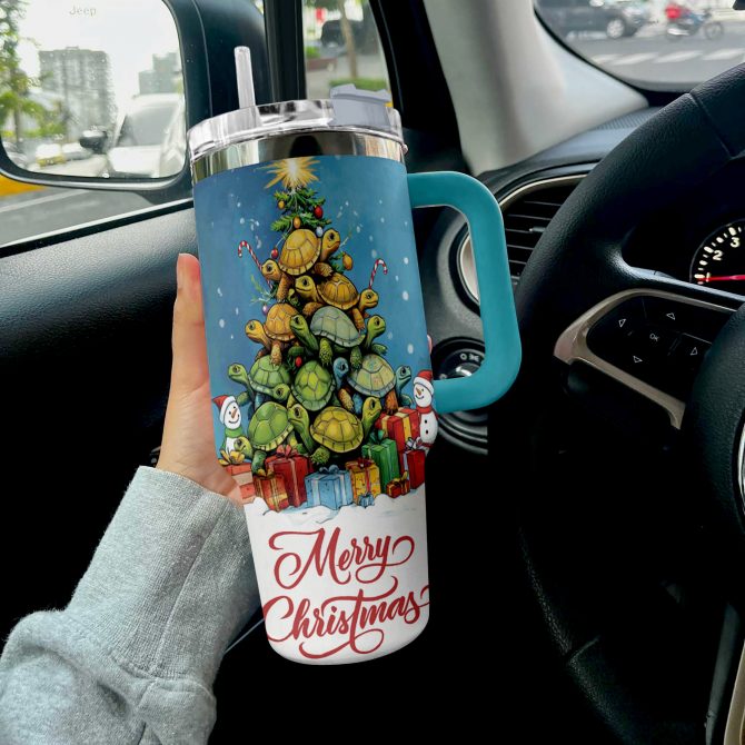 Turtle Christmas Tree Custom Stanley Quencher 40oz Stainless Steel Tumbler With Handle - Image 2