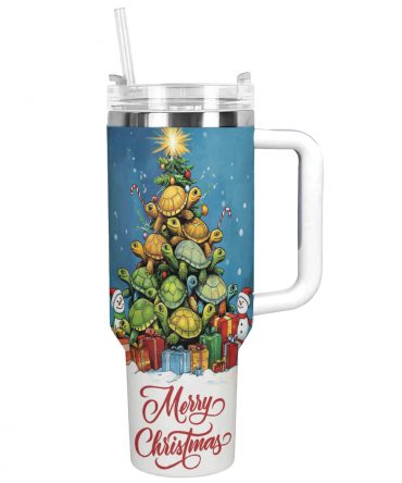 Turtle Christmas Tree Custom Stanley Quencher 40oz Stainless Steel Tumbler With Handle