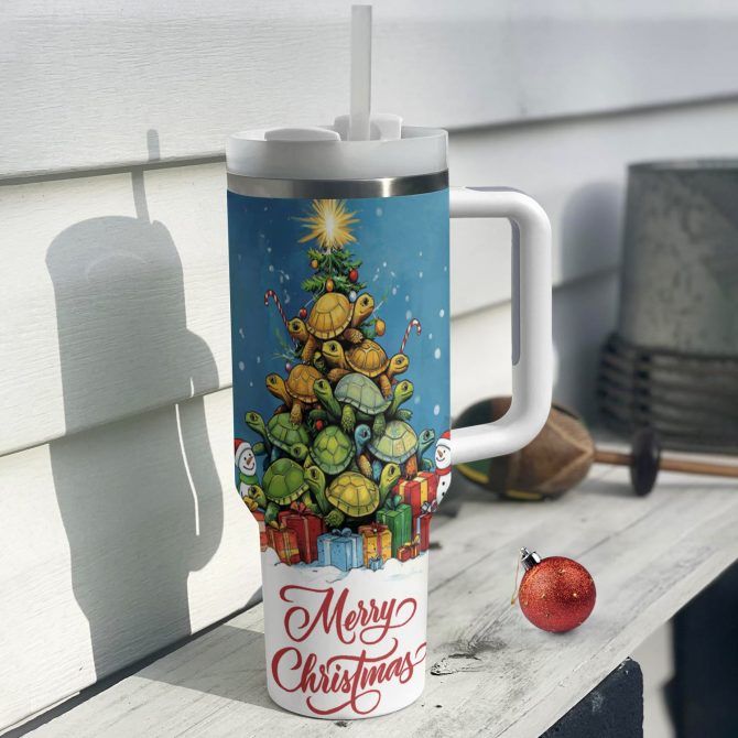 Turtle Christmas Tree Custom Stanley Quencher 40oz Stainless Steel Tumbler With Handle - Image 3