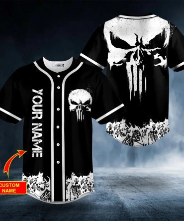 Punisher Skull Symbol Distressed Custom Baseball Jersey
