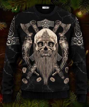 Valhalla Vegvisir Pattern Viking Ugly Christmas Sweater