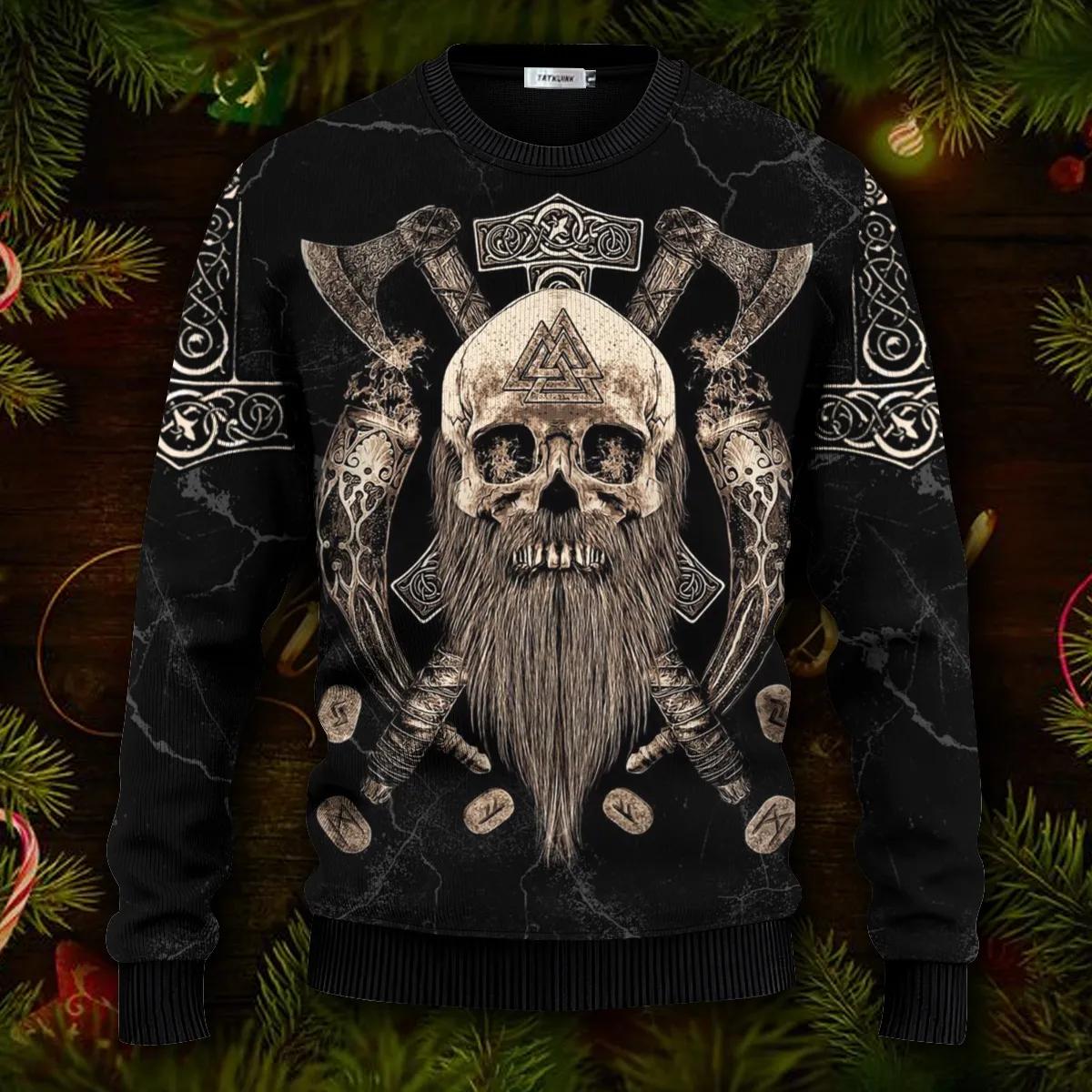 Valhalla Vegvisir Pattern Viking Ugly Christmas Sweater