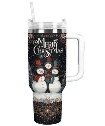 Vibrant Christmas Night Of Snowmen Custom Stanley Quencher 40oz Stainless Steel Tumbler With Handle