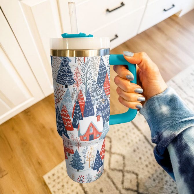 Village In Winter Christmas Custom Stanley Quencher 40oz Stainless Steel Tumbler With Handle - Image 2