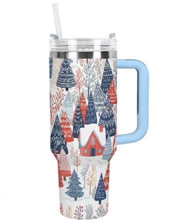 Village In Winter Christmas Custom Stanley Quencher 40oz Stainless Steel Tumbler With Handle