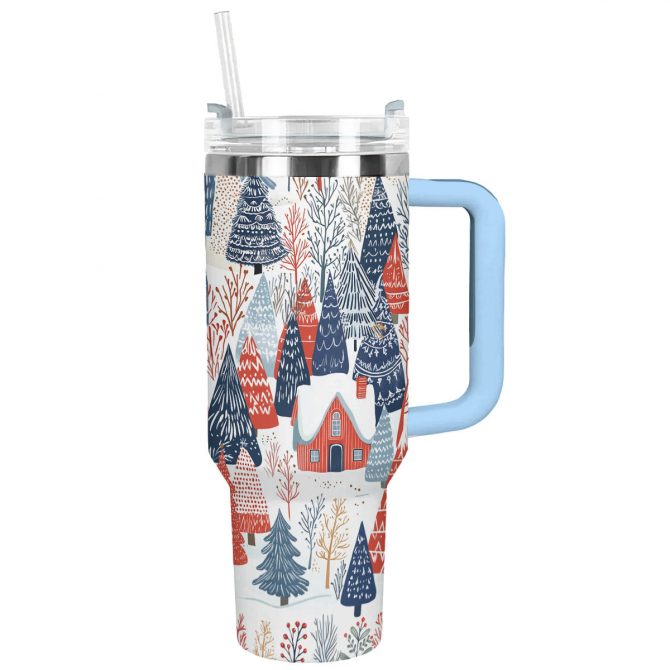 Village In Winter Christmas Custom Stanley Quencher 40oz Stainless Steel Tumbler With Handle