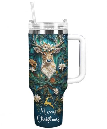 Vintage Christmas Reindeer Custom Stanley Quencher 40oz Stainless Steel Tumbler With Handle