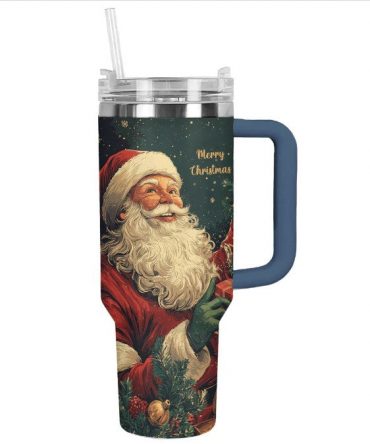 Vintage Santa Claus Christmas Custom Stanley Quencher 40oz Stainless Steel Tumbler With Handle