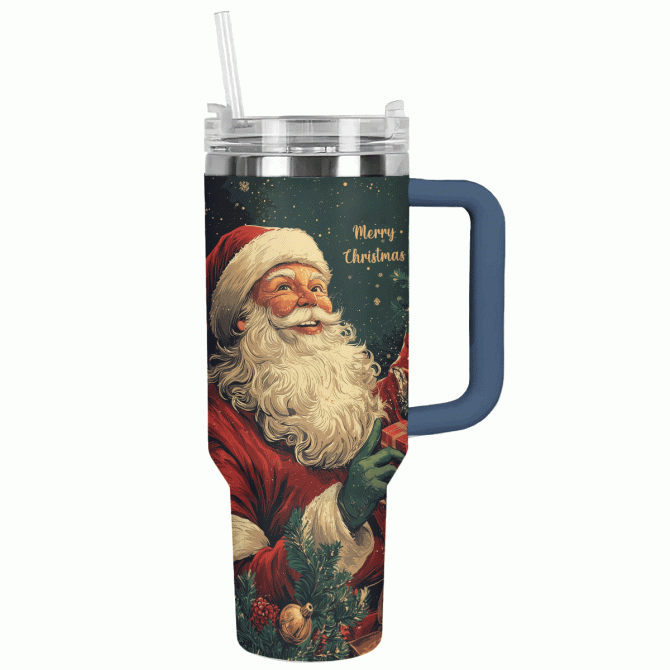 Vintage Santa Claus Christmas Custom Stanley Quencher 40oz Stainless Steel Tumbler With Handle - Image 2