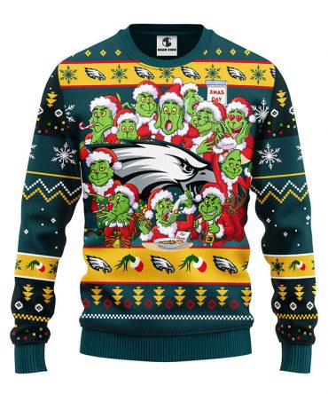 Philadelphia Eagles 12 Grinch Xmas Day Ugly Christmas Sweater