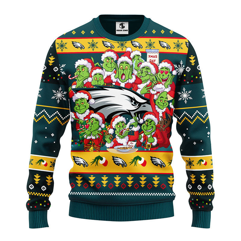 Philadelphia Eagles 12 Grinch Xmas Day Ugly Christmas Sweater