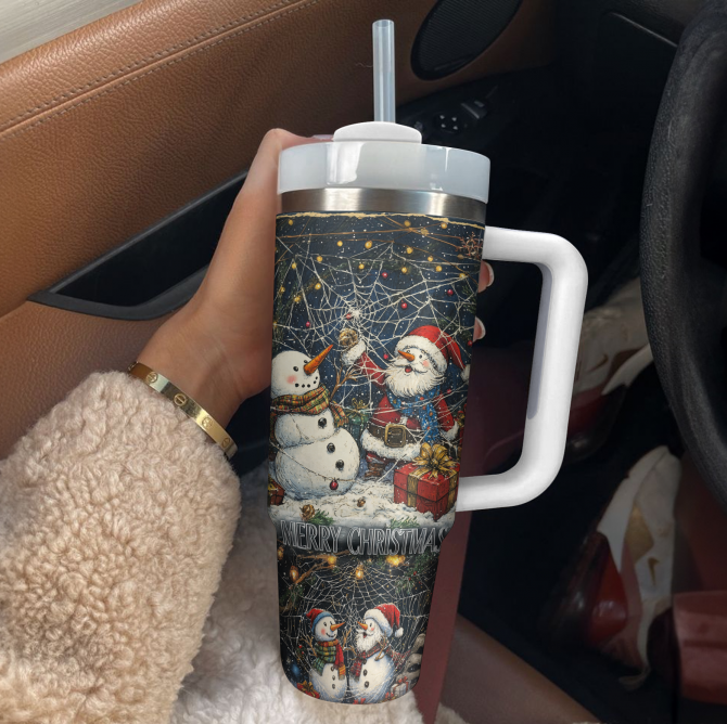 Webbed Winter Magic Christmas Custom Stanley Quencher 40oz Stainless Steel Tumbler With Handle - Image 2