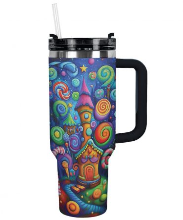 Whimsical Candy Wonderland Christmas Custom Stanley Quencher 40oz Stainless Steel Tumbler With Handle