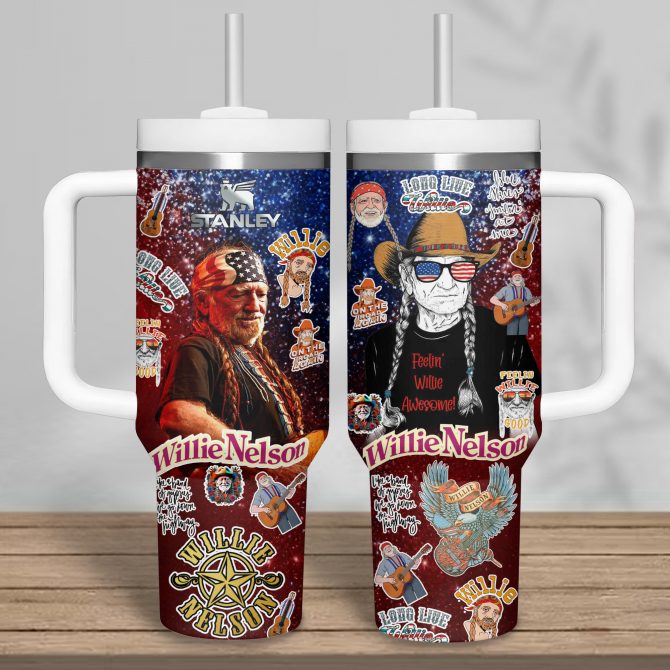 Willie Nelson Music Custom Stanley Quencher 40oz Stainless Steel Tumbler With Handle - Image 4