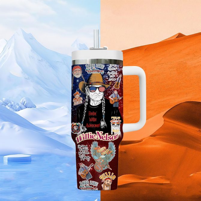 Willie Nelson Music Custom Stanley Quencher 40oz Stainless Steel Tumbler With Handle - Image 2
