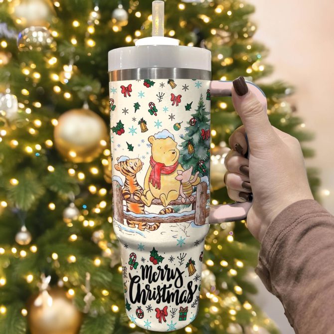Winnie And Friends Christmas Custom Stanley Quencher 40oz Stainless Steel Tumbler With Handle - Image 3