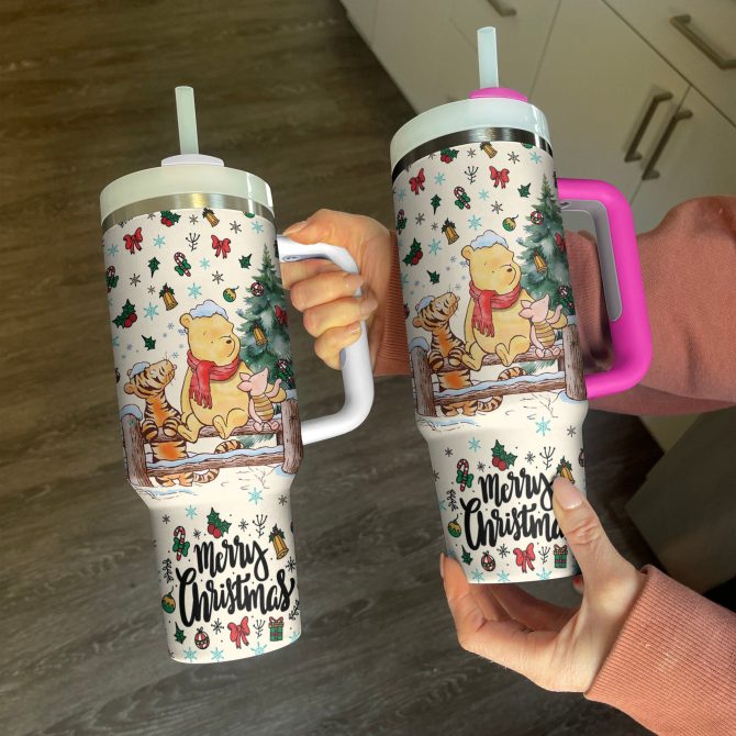 Winnie And Friends Christmas Custom Stanley Quencher 40oz Stainless Steel Tumbler With Handle - Image 2