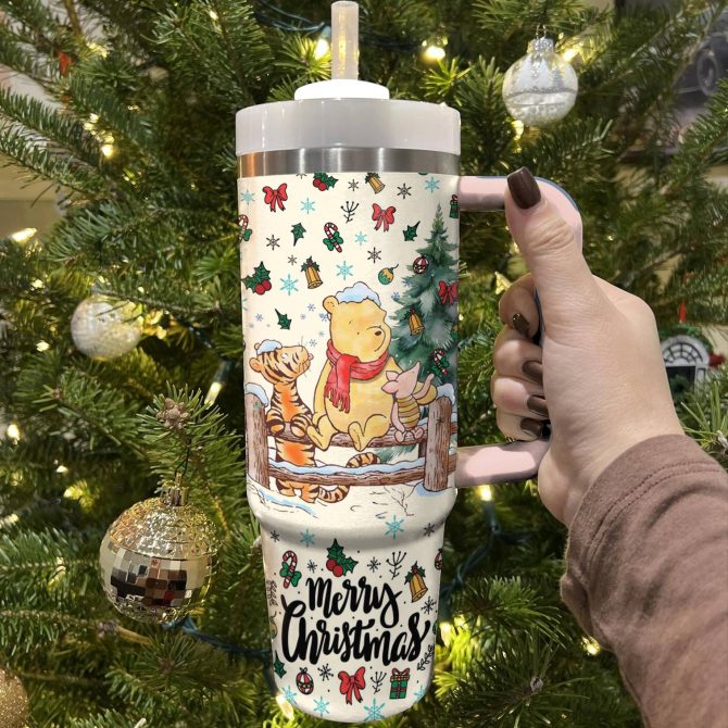 Winnie And Friends Christmas Custom Stanley Quencher 40oz Stainless Steel Tumbler With Handle - Image 2