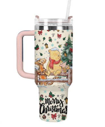 Winnie And Friends Christmas Custom Stanley Quencher 40oz Stainless Steel Tumbler With Handle