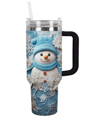Winter Chic Snowman Christmas Custom Stanley Quencher 40oz Stainless Steel Tumbler With Handle