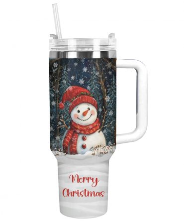 Winter Forest Snowman Christmas Custom Stanley Quencher 40oz Stainless Steel Tumbler With Handle