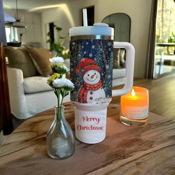Winter Forest Snowman Christmas Custom Stanley Quencher 40oz Stainless Steel Tumbler With Handle - Image 2