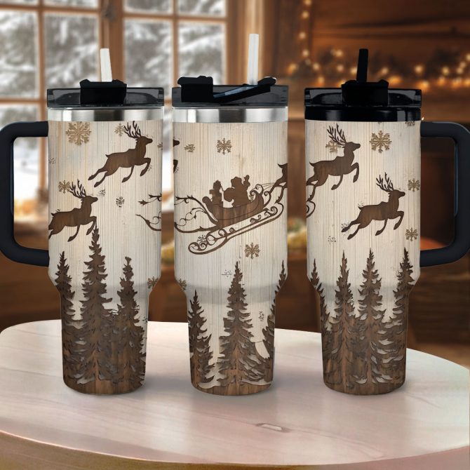 Winter Sleigh Ride Christmas Custom Stanley Quencher 40oz Stainless Steel Tumbler With Handle - Image 2