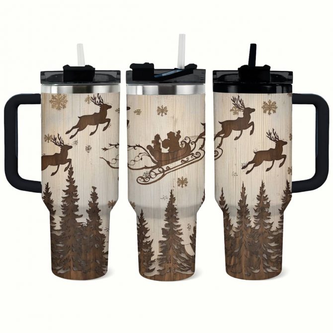 Winter Sleigh Ride Christmas Custom Stanley Quencher 40oz Stainless Steel Tumbler With Handle