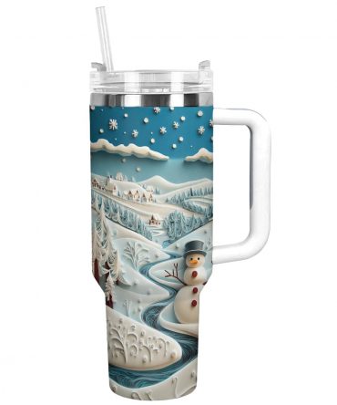 Winter Village Christmas Custom Stanley Quencher 40oz Stainless Steel Tumbler With Handle