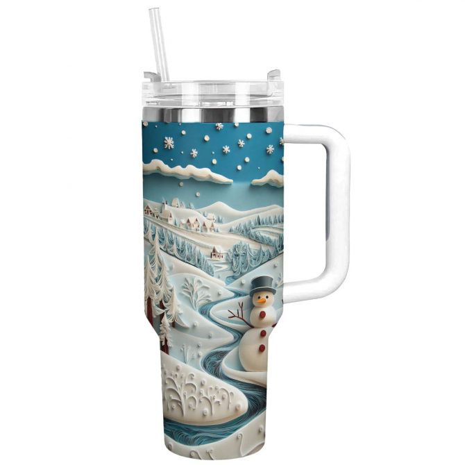 Winter Village Christmas Custom Stanley Quencher 40oz Stainless Steel Tumbler With Handle