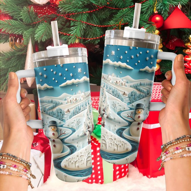 Winter Village Christmas Custom Stanley Quencher 40oz Stainless Steel Tumbler With Handle - Image 3