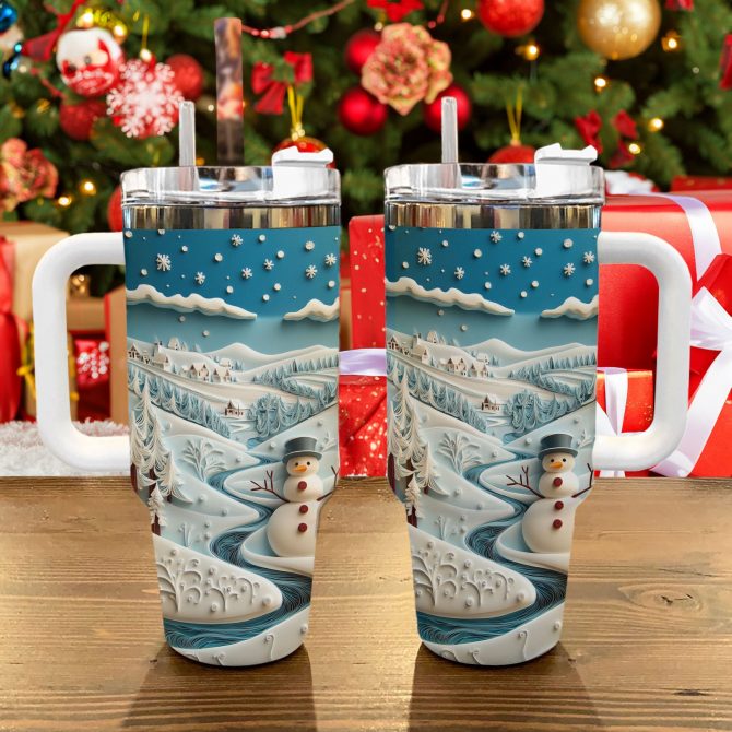 Winter Village Christmas Custom Stanley Quencher 40oz Stainless Steel Tumbler With Handle - Image 2