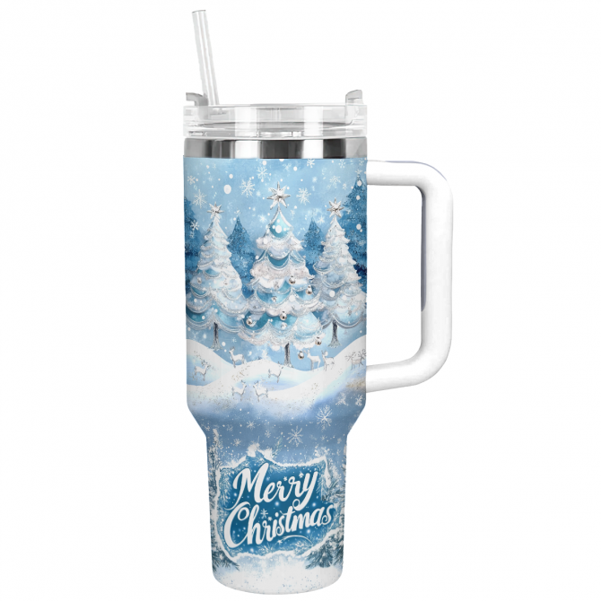 Winter Wonderland Christmas Custom Stanley Quencher 40oz Stainless Steel Tumbler With Handle
