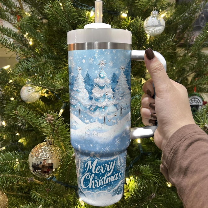 Winter Wonderland Christmas Custom Stanley Quencher 40oz Stainless Steel Tumbler With Handle - Image 2