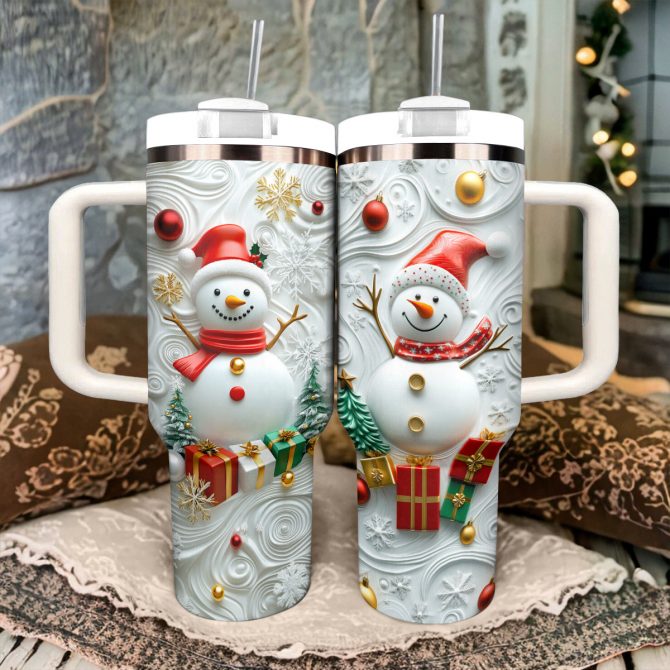 Winter Wonderland Snowman Christmas Custom Stanley Quencher 40oz Stainless Steel Tumbler With Handle - Image 2