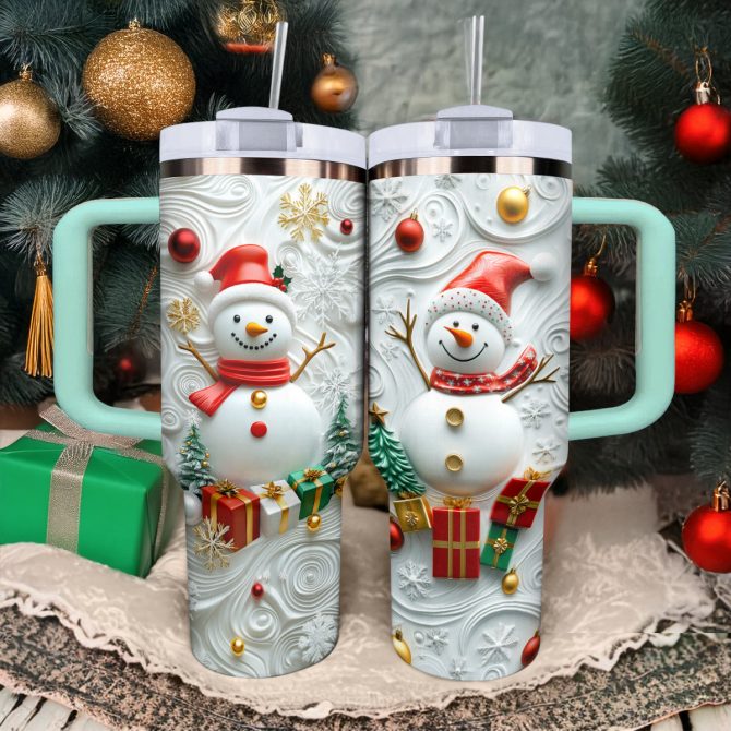 Winter Wonderland Snowman Christmas Custom Stanley Quencher 40oz Stainless Steel Tumbler With Handle - Image 3