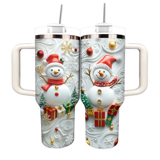 Winter Wonderland Snowman Christmas Custom Stanley Quencher 40oz Stainless Steel Tumbler With Handle