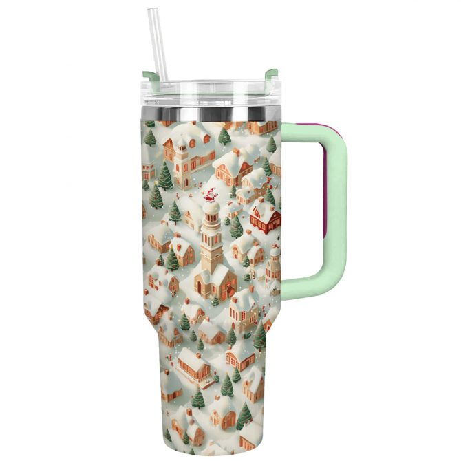 Winter Wonderland Village Christmas Custom Stanley Quencher 40oz Stainless Steel Tumbler With Handle