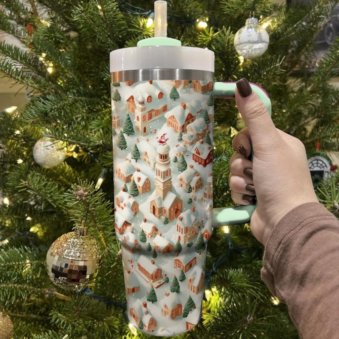 Winter Wonderland Village Christmas Custom Stanley Quencher 40oz Stainless Steel Tumbler With Handle - Image 3