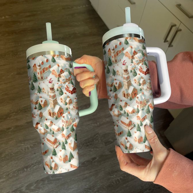Winter Wonderland Village Christmas Custom Stanley Quencher 40oz Stainless Steel Tumbler With Handle - Image 2