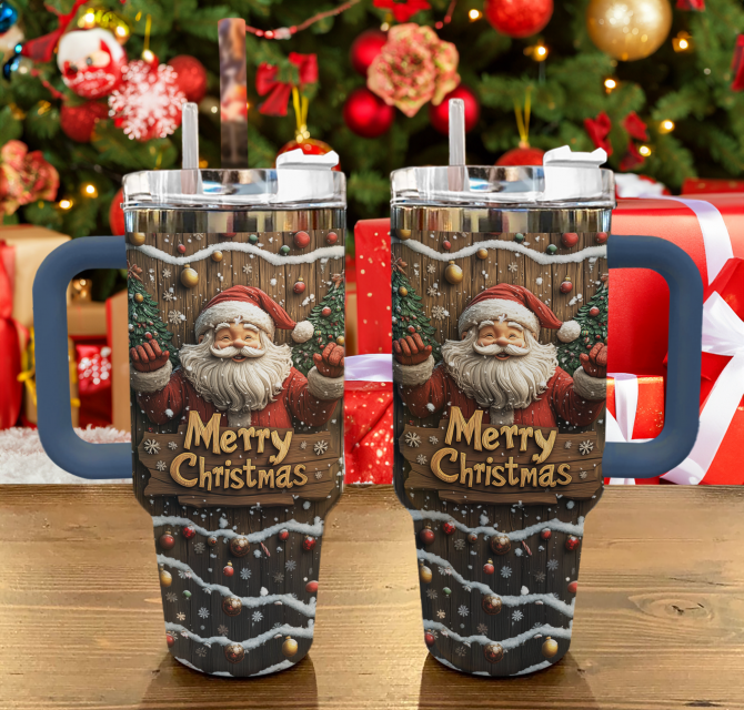 Wooden Santa Delight Christmas Custom Stanley Quencher 40oz Stainless Steel Tumbler With Handle - Image 2