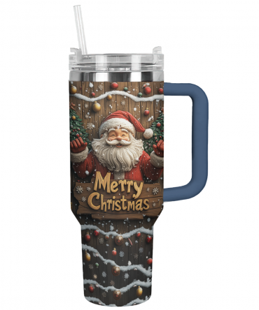 Wooden Santa Delight Christmas Custom Stanley Quencher 40oz Stainless Steel Tumbler With Handle